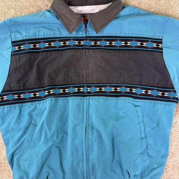 Vintage Santa Fe Trail Zip Up Aztec Windbreaker Jacket Teal Men’s Large - Picture 2 of 10